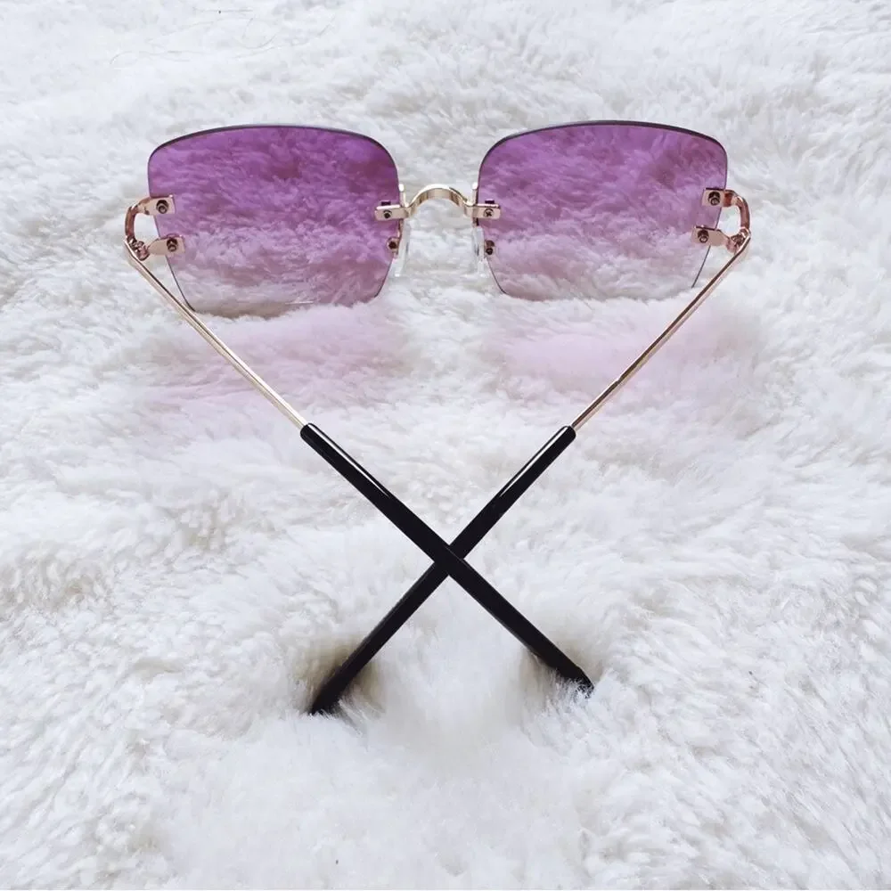 Laurel Clear Purple Rimless Sleek Sunglasses
